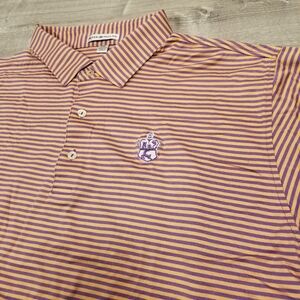 Peter Millar Mens Summer Comfort Striped Polo Shirt XXL Orange/Purple Crest